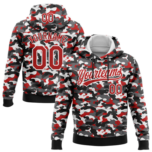 Custom Stitched Camo Red-White 3D Sports Pullover Sweatshirt Salute To Service Hoodie - Main View