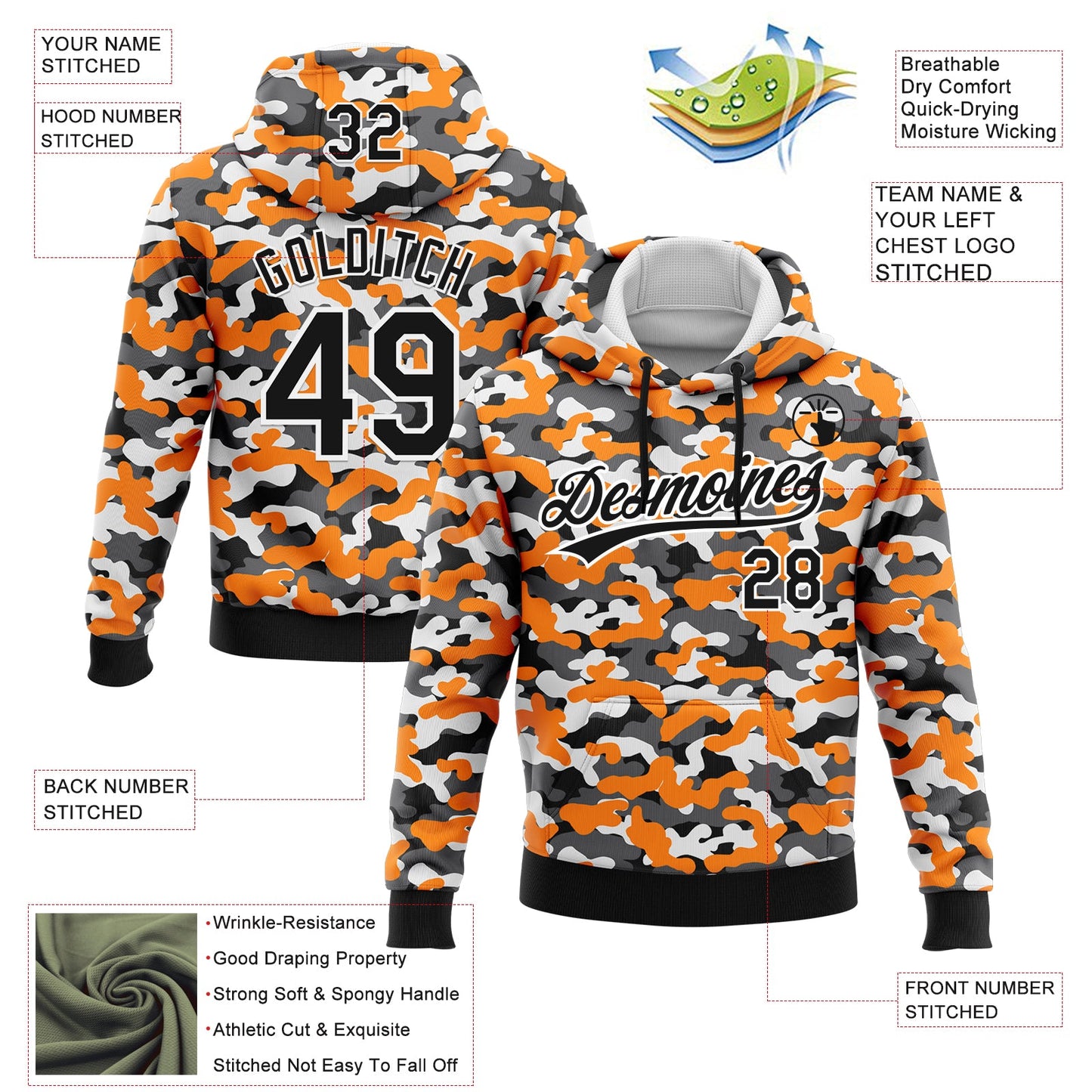 Custom Stitched Camo Black-White 3D Sports Pullover Sweatshirt Salute To Service Hoodie view 2