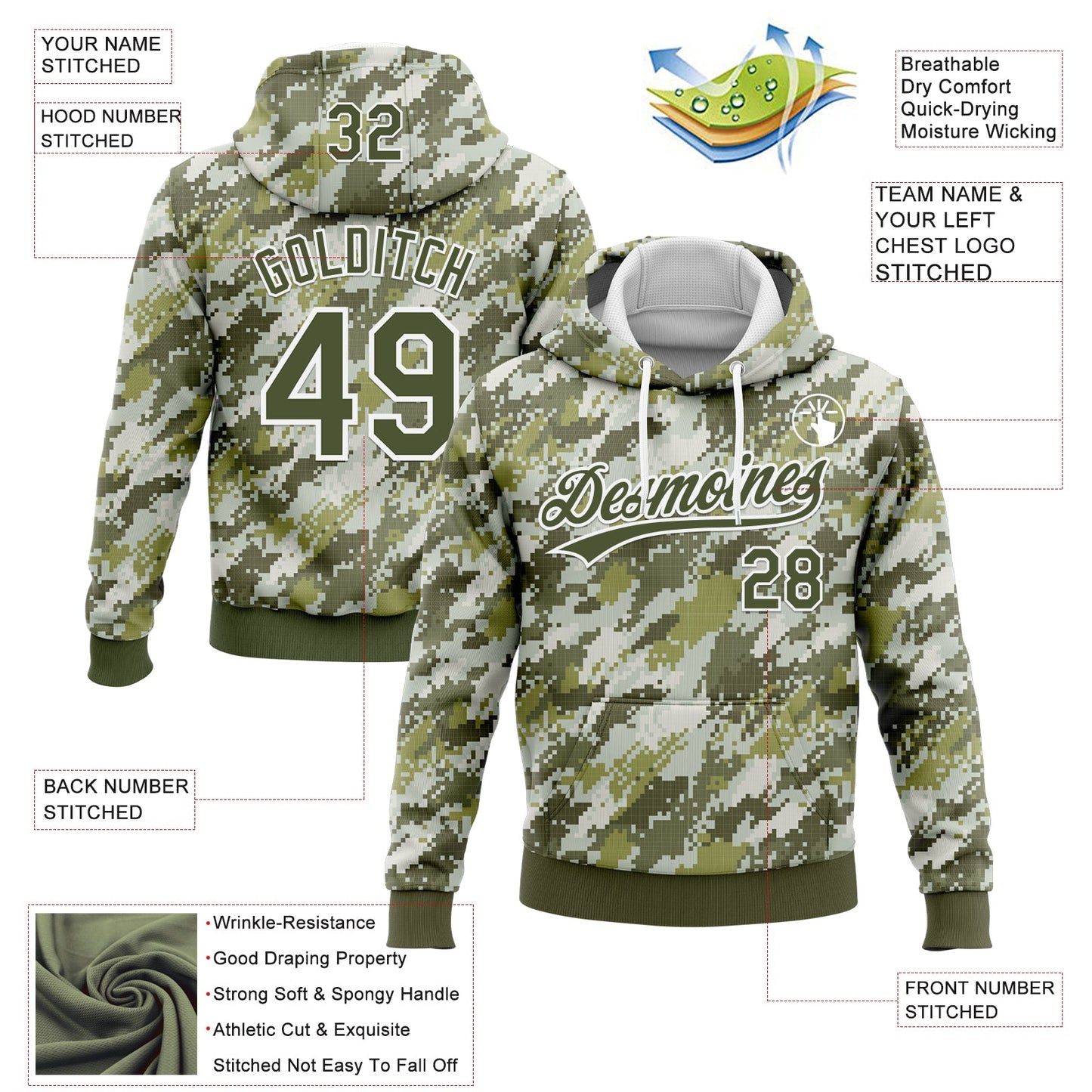 Custom Stitched Camo Olive-White 3D Sports Pullover Sweatshirt Salute To Service Hoodie view 2
