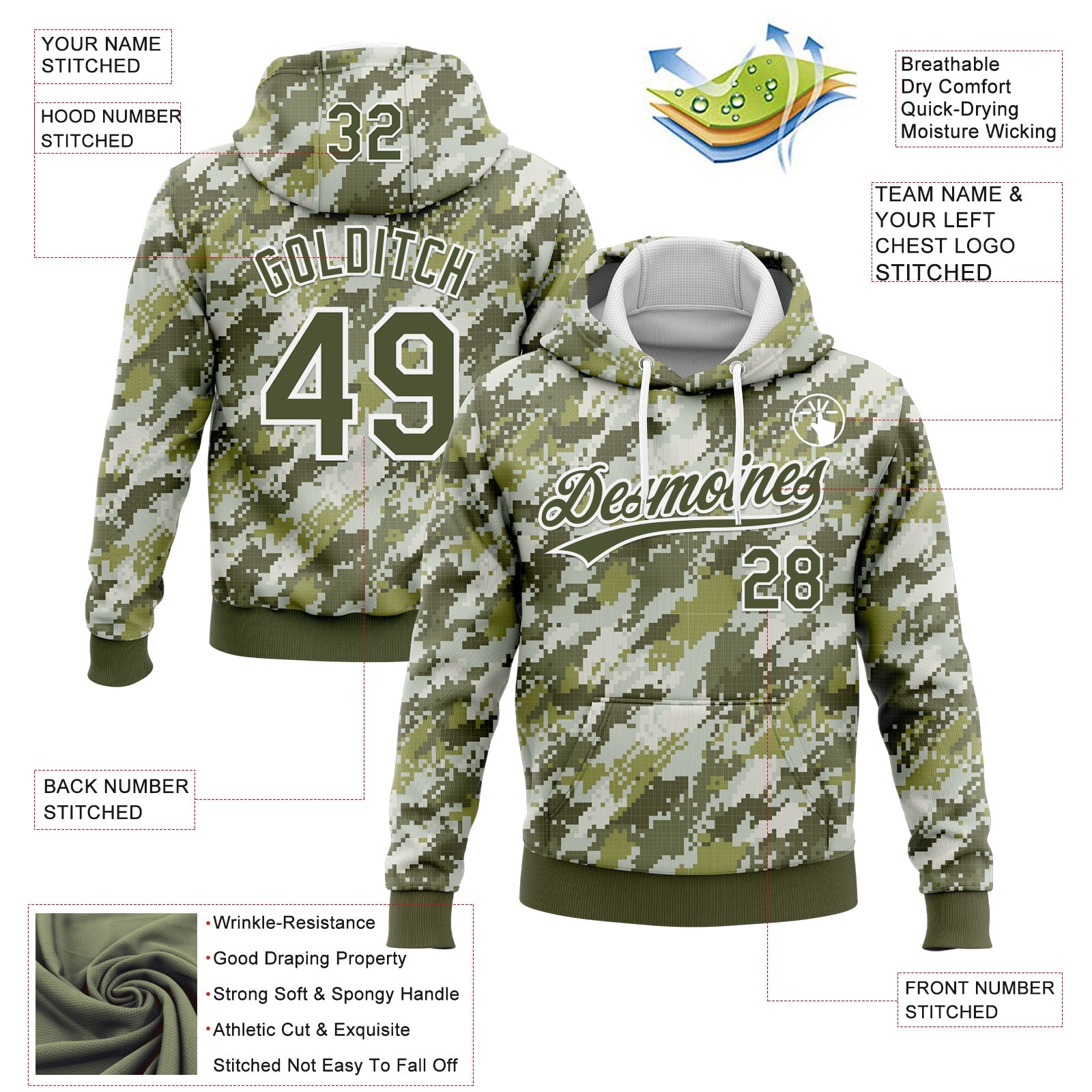 Custom Stitched Camo Olive-White 3D Sports Pullover Sweatshirt Salute To Service Hoodie view 2