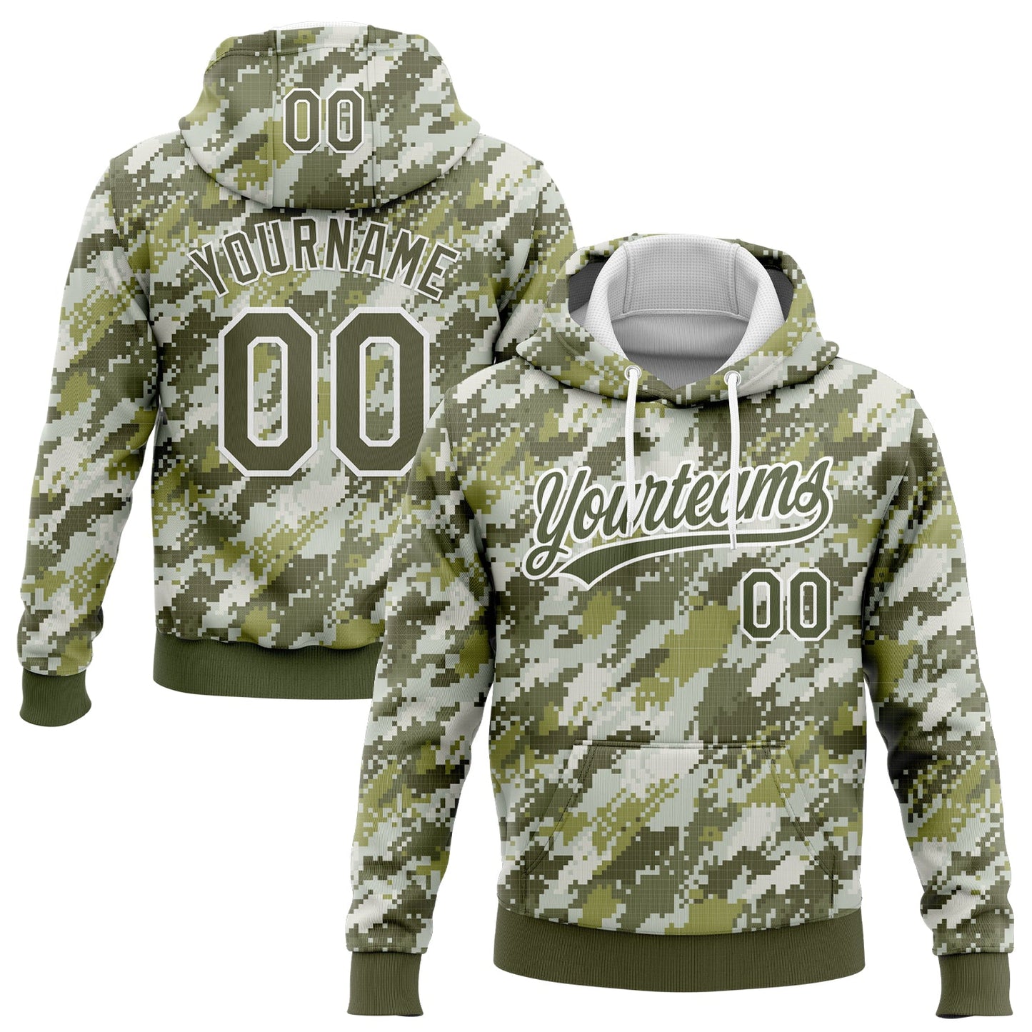 Custom Stitched Camo Olive-White 3D Sports Pullover Sweatshirt Salute To Service Hoodie - Main View