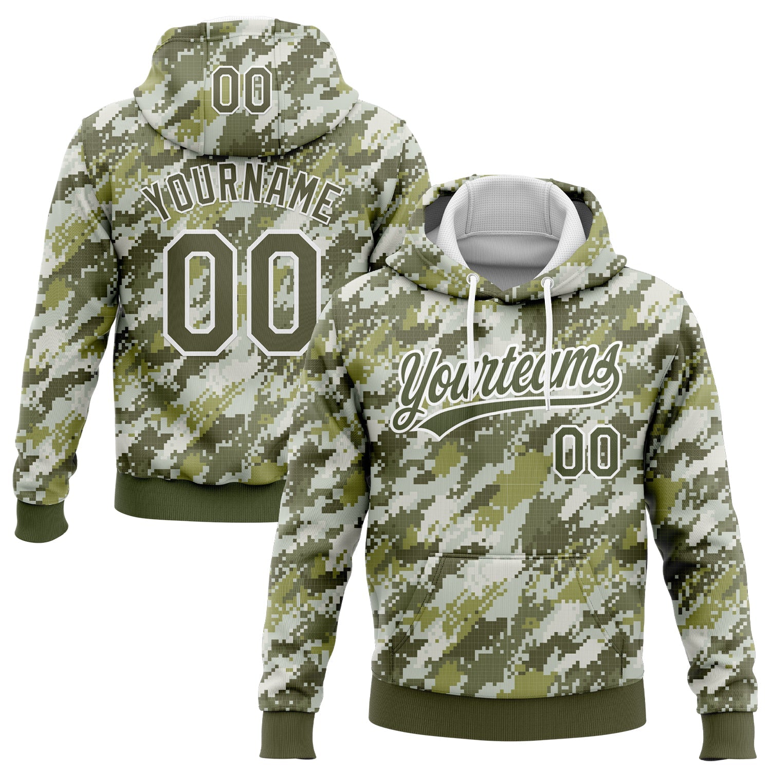 Custom Stitched Camo Olive-White 3D Sports Pullover Sweatshirt Salute To Service Hoodie - Main View