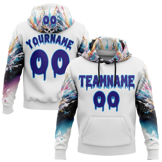 Custom White Dark Purple-Sky Blue 3D Skull Splash Graffiti Sports Pullover Sweatshirt Hoodie - Main View