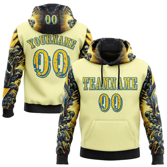 Custom Yellow Blue 3D Skull Psychedelic Sports Pullover Sweatshirt Hoodie - Main View