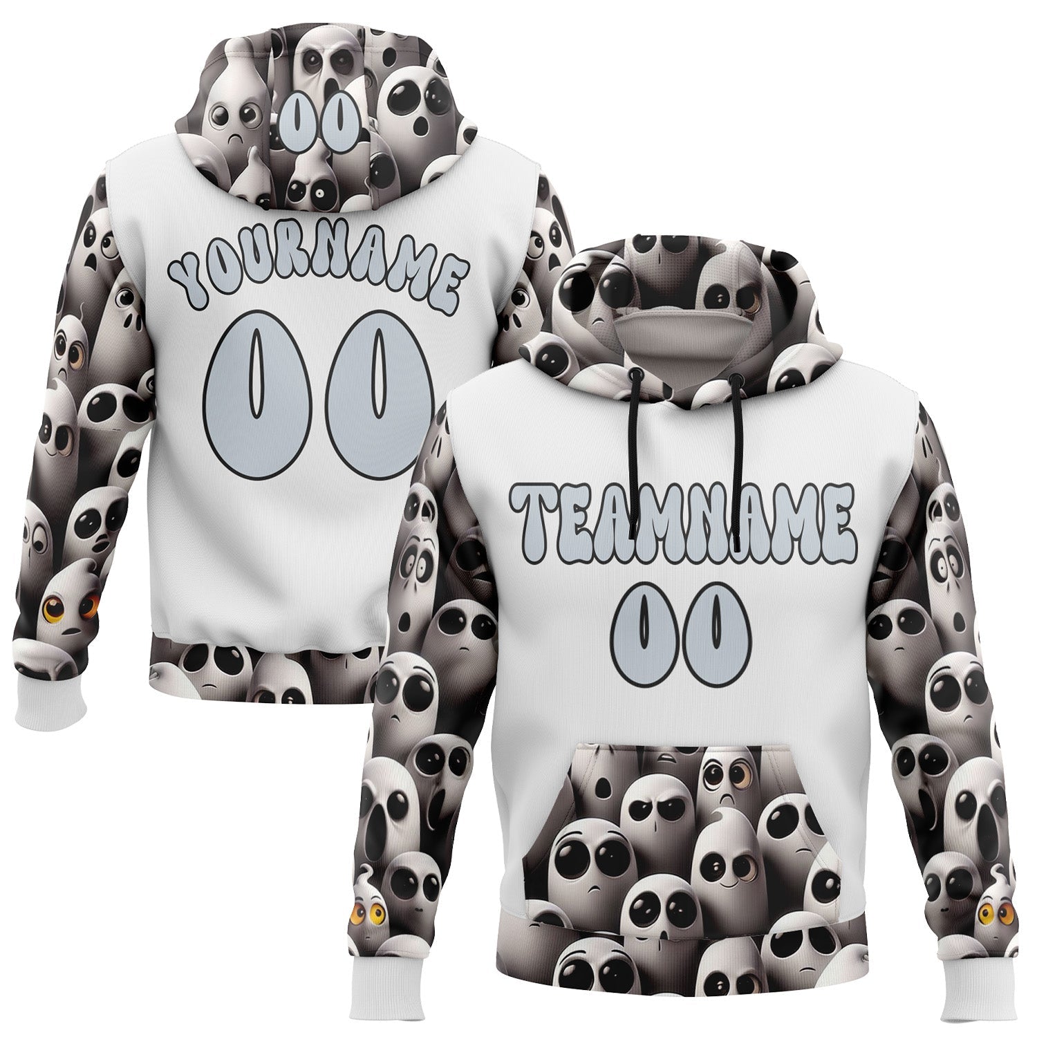 Custom White Silver-Black 3D Skull Funny Soul Sports Pullover Sweatshirt Hoodie - Main View