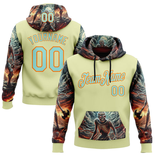 Custom Yellow Ice Blue-Bay Orange 3D Skull Hell Sports Pullover Sweatshirt Hoodie - Main View