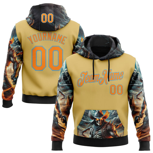 Custom Yellow Bay Orange-Shadow Blue 3D Skull Sports Pullover Sweatshirt Hoodie - Main View