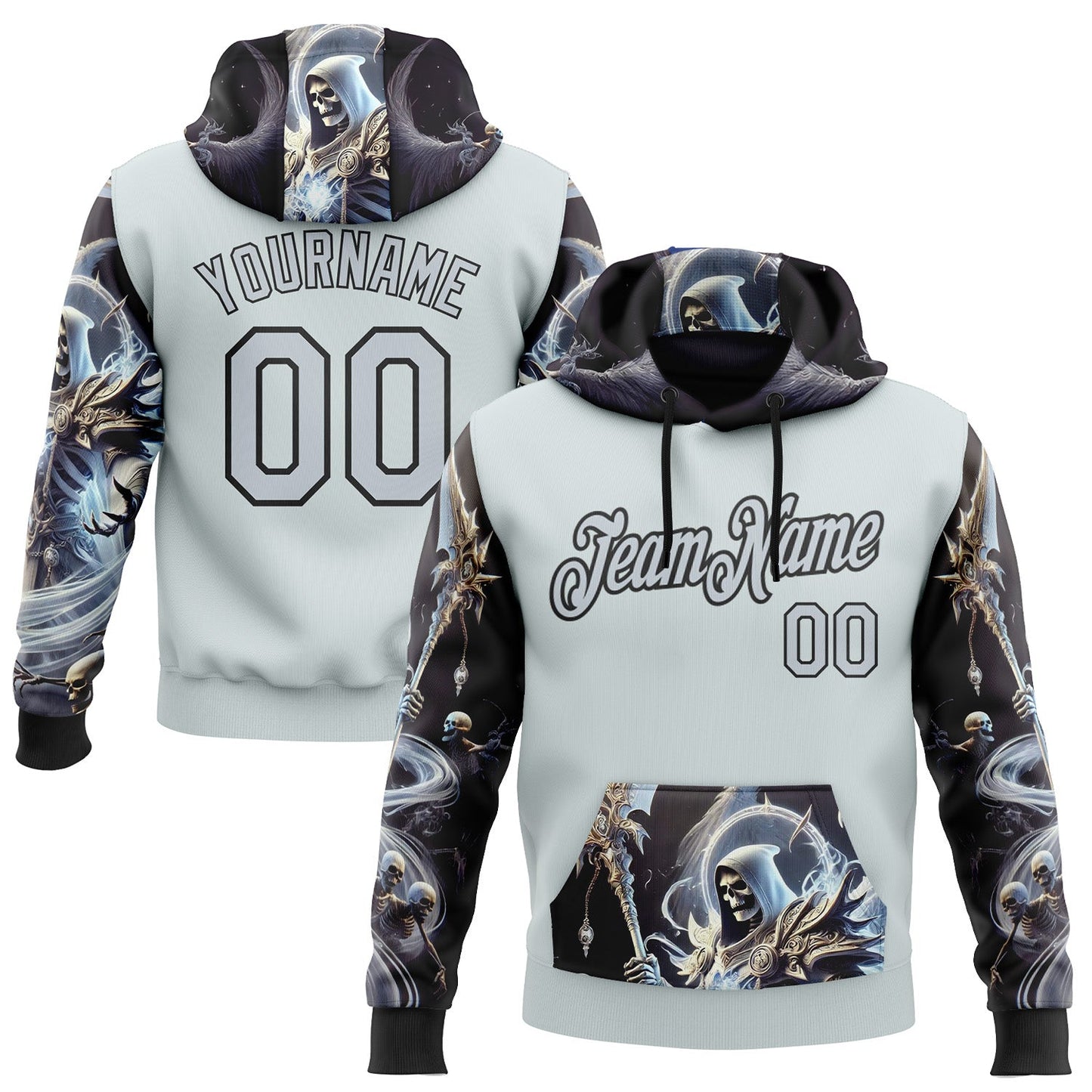 Custom Gray Silver-Black 3D Skull Sports Pullover Sweatshirt Hoodie - Main View