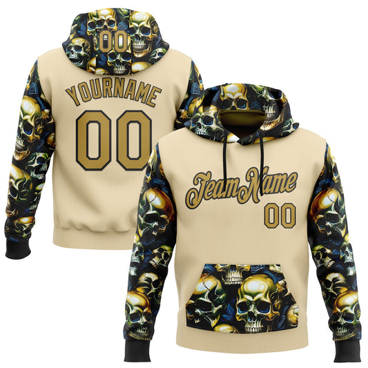 Custom City Cream Old Gold-Black 3D Skull Metal Sports Pullover Sweatshirt Hoodie - Main View