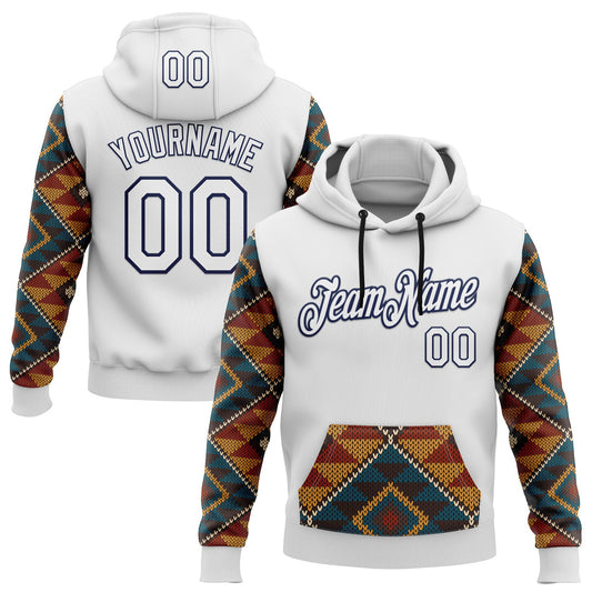 Custom Stitched White Yellow Red Blue-Navy 3D Mexico Aztec Pattern Sports Pullover Sweatshirt Hoodie - Main View