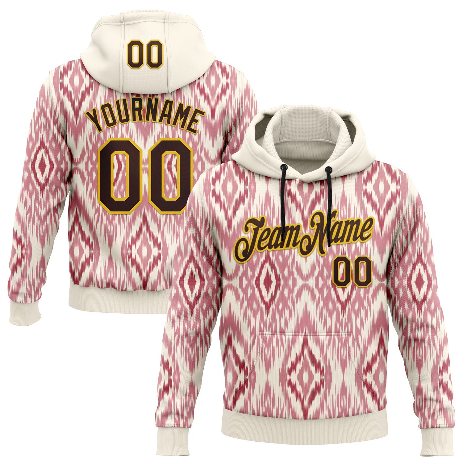 Custom Stitched Cream Brown Red-Yellow 3D Mexico Aztec Pattern Sports Pullover Sweatshirt Hoodie - Main View