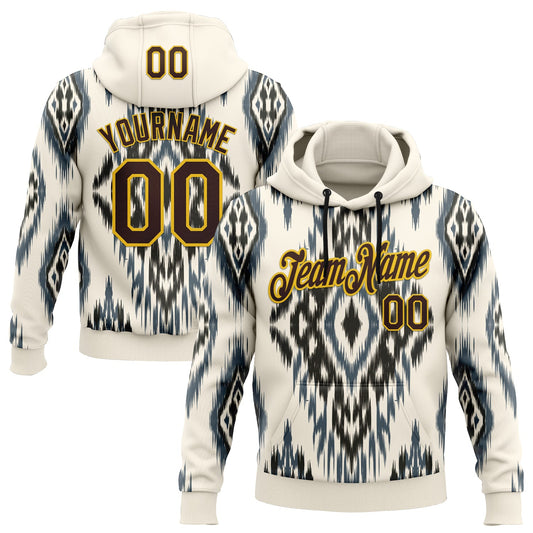 Custom Stitched Cream Brown Blue-Yellow 3D Mexico Aztec Pattern Sports Pullover Sweatshirt Hoodie - Main View