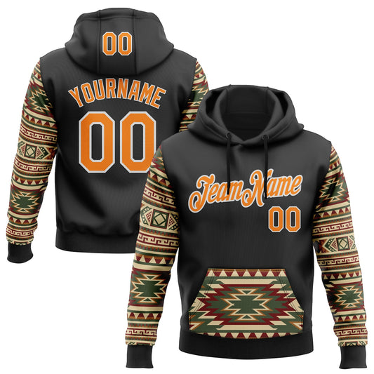 Custom Stitched Black Bay Orange Cream Red Green-White 3D Mexico Aztec Pattern Sports Pullover Sweatshirt Hoodie - Main View
