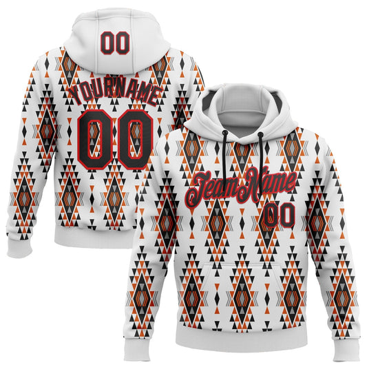 Custom Stitched White Black Orange Gray-Fire Red 3D Mexico Aztec Pattern Sports Pullover Sweatshirt Hoodie - Main View