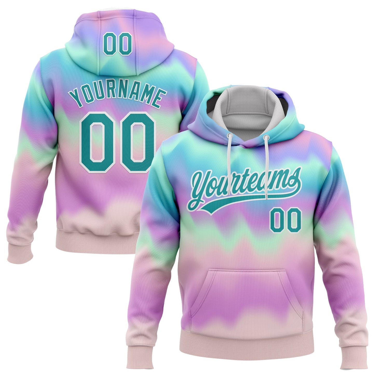 Custom Stitched Tie Dye Teal-White 3D Sports Pullover Sweatshirt Hoodie - Main View