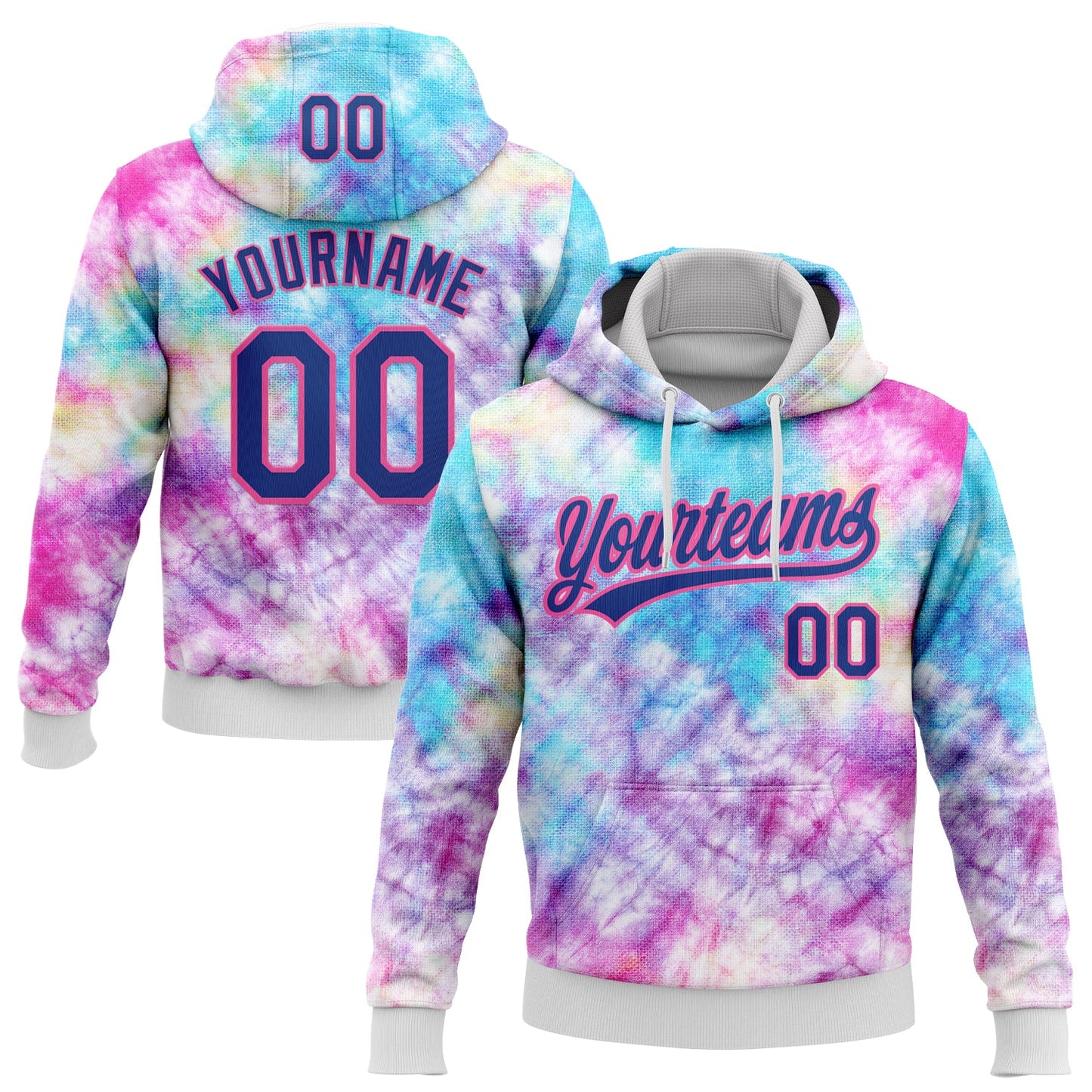 Custom Stitched Tie Dye Royal-Pink 3D Sports Pullover Sweatshirt Hoodie - Main View