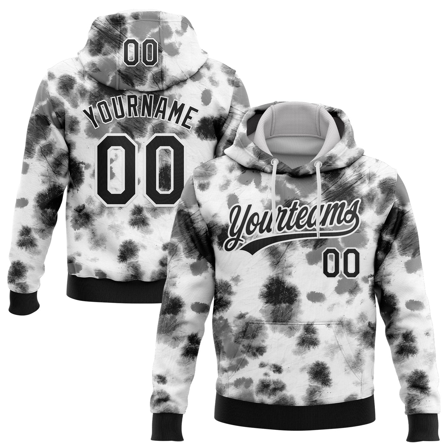Custom Stitched Tie Dye Black-White 3D Sports Pullover Sweatshirt Hoodie - Main View