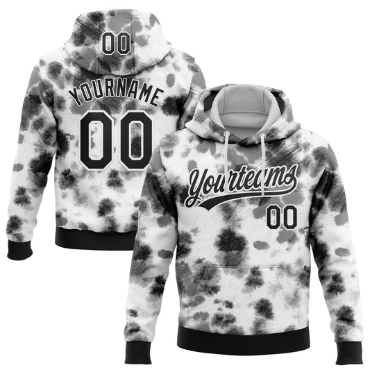 Custom Stitched Tie Dye Black-White 3D Sports Pullover Sweatshirt Hoodie - Main View