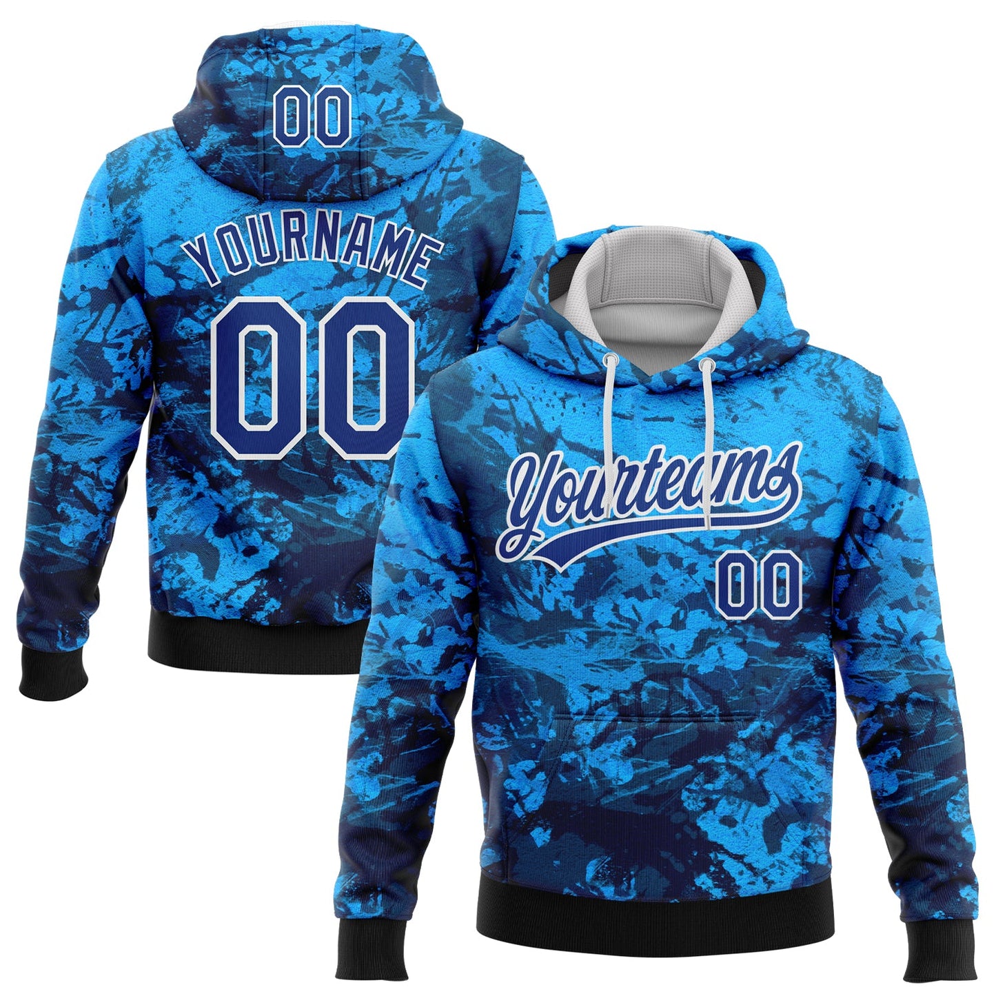 Custom Stitched Tie Dye Royal-White 3D Sports Pullover Sweatshirt Hoodie - Main View