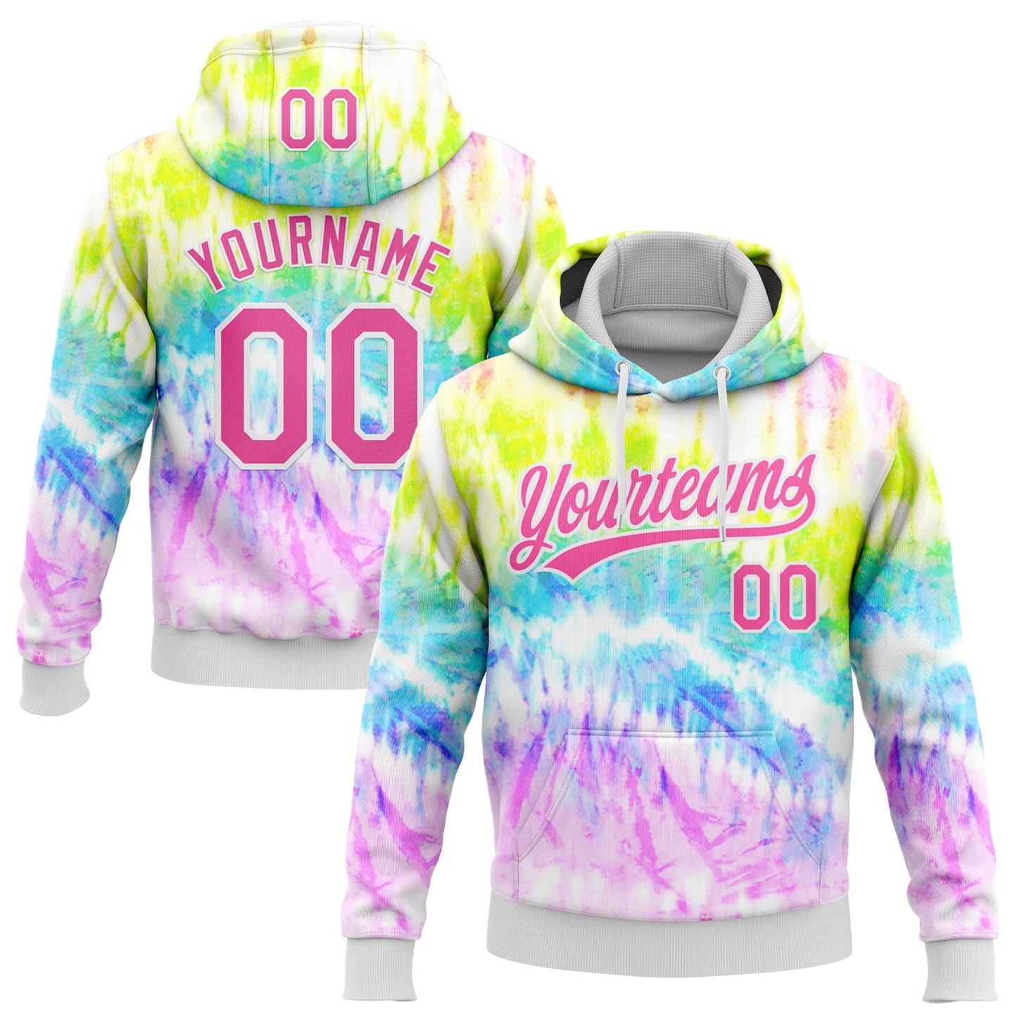 Custom Stitched Tie Dye Pink-White 3D Sports Pullover Sweatshirt Hoodie - Main View