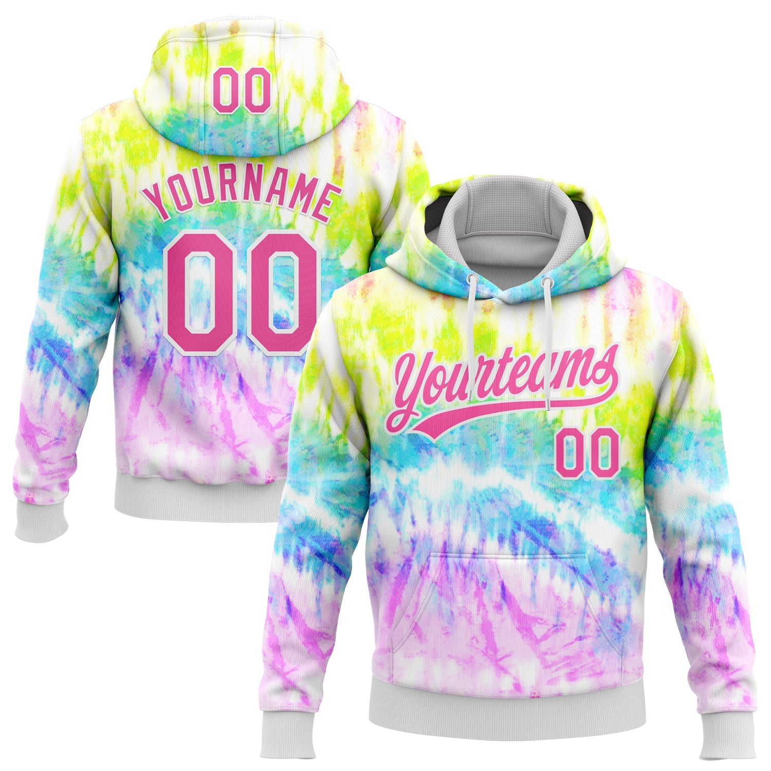 Custom Stitched Tie Dye Pink-White 3D Sports Pullover Sweatshirt Hoodie - Main View