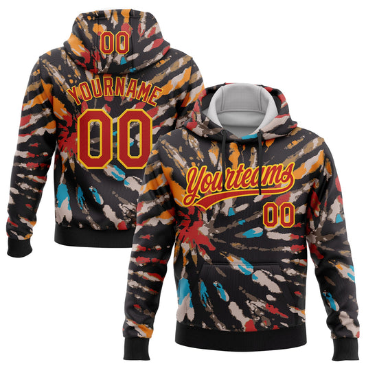Custom Stitched Tie Dye Red-Yellow 3D Sports Pullover Sweatshirt Hoodie - Main View