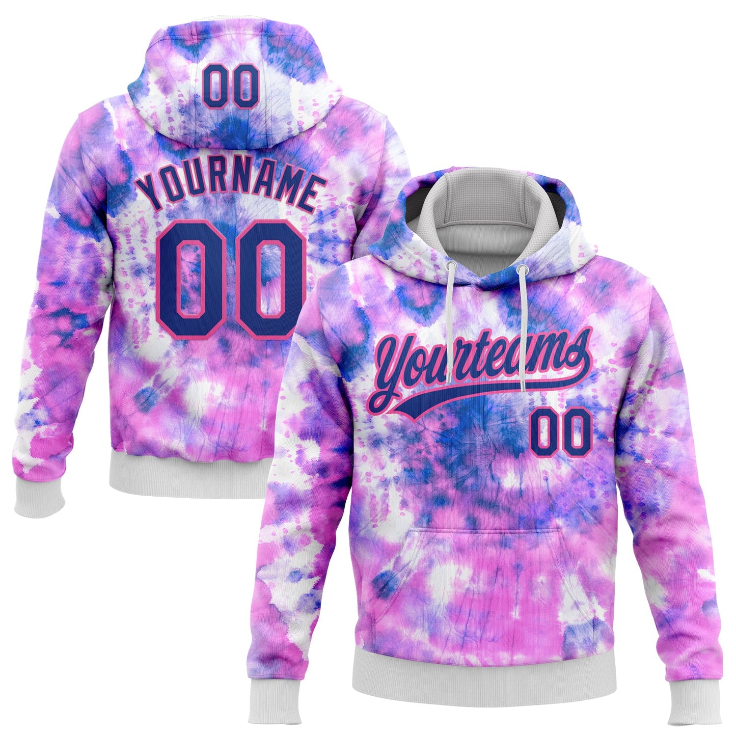 Custom Stitched Tie Dye Royal-Pink 3D Sports Pullover Sweatshirt Hoodie - Main View
