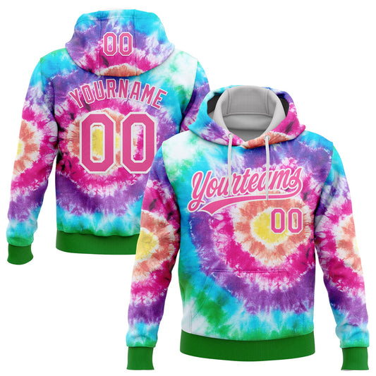 Custom Stitched Tie Dye Pink-White 3D Sports Pullover Sweatshirt Hoodie - Main View
