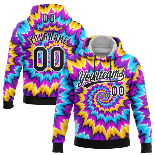 Custom Stitched Tie Dye Black-White 3D Sports Pullover Sweatshirt Hoodie - Main View