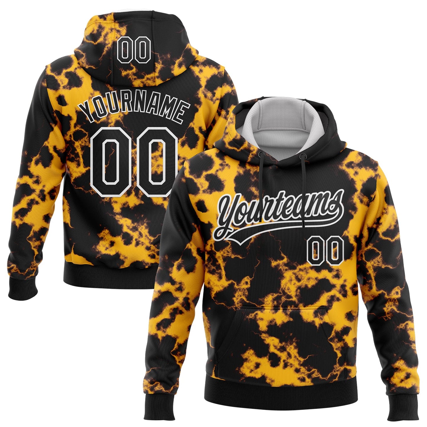 Custom Stitched Tie Dye Black-White 3D Sports Pullover Sweatshirt Hoodie - Main View