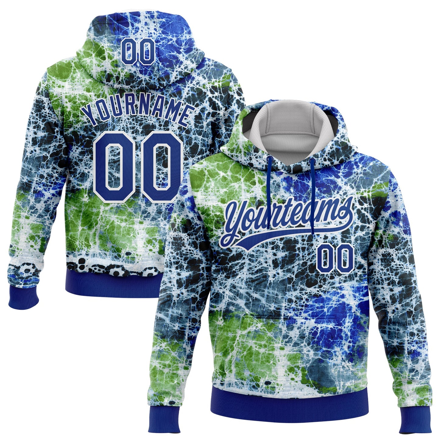 Custom Stitched Tie Dye Royal-White 3D Sports Pullover Sweatshirt Hoodie - Main View