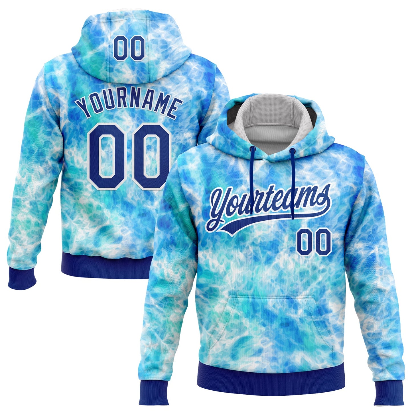 Custom Stitched Tie Dye Royal-White 3D Sports Pullover Sweatshirt Hoodie - Main View