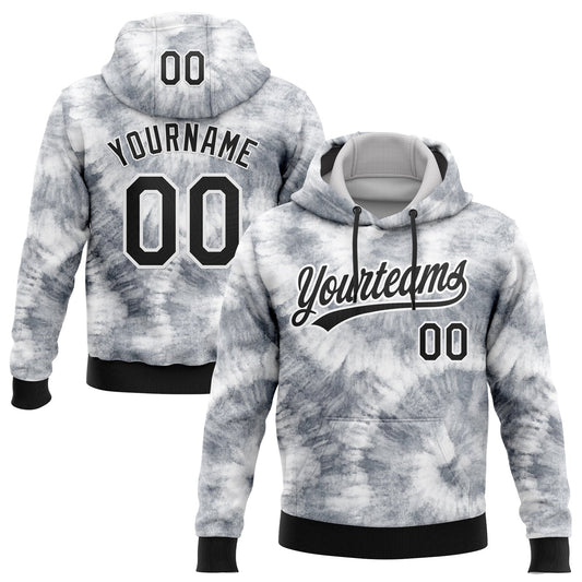 Custom Stitched Tie Dye Black-White 3D Sports Pullover Sweatshirt Hoodie - Main View