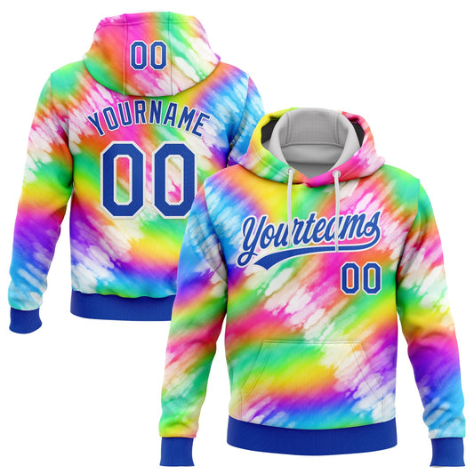 Custom Stitched Tie Dye Thunder Blue-White 3D Sports Pullover Sweatshirt Hoodie - Main View