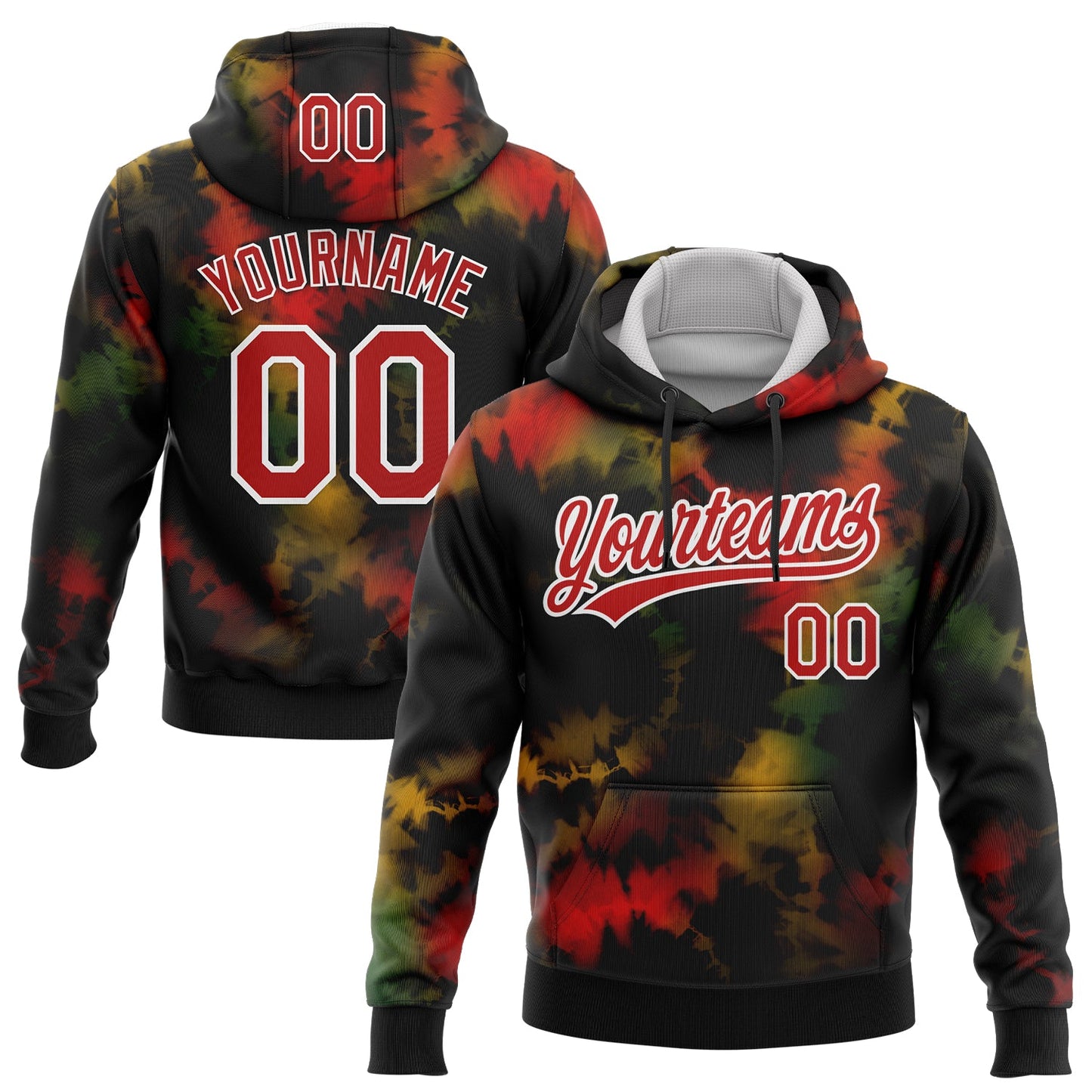 Custom Stitched Tie Dye Red-White 3D Sports Pullover Sweatshirt Hoodie - Main View