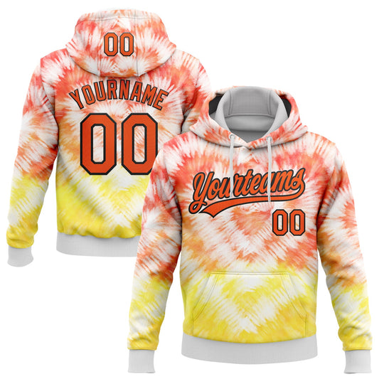 Custom Stitched Tie Dye Orange-Black 3D Sports Pullover Sweatshirt Hoodie - Main View