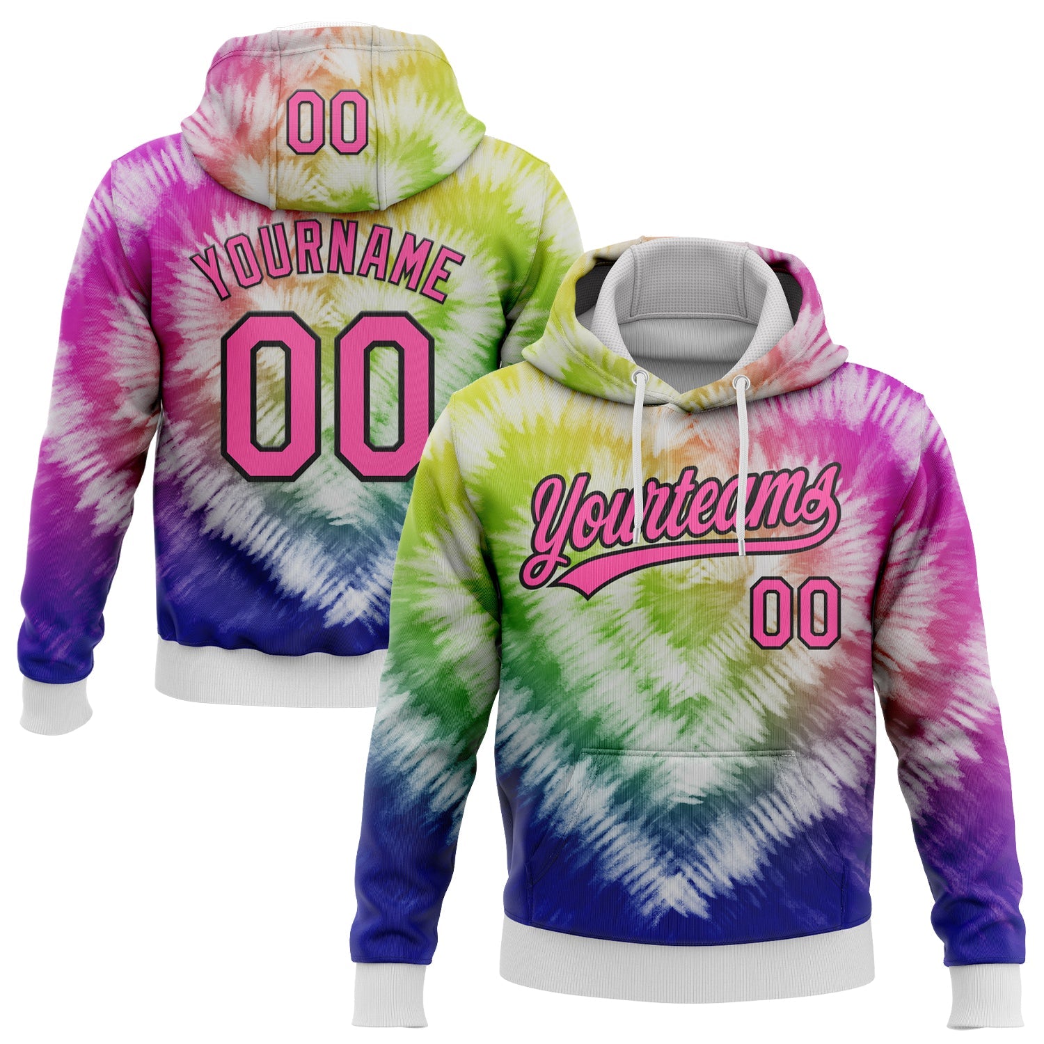 Custom Stitched Tie Dye Pink-Black 3D Sports Pullover Sweatshirt Hoodie - Main View