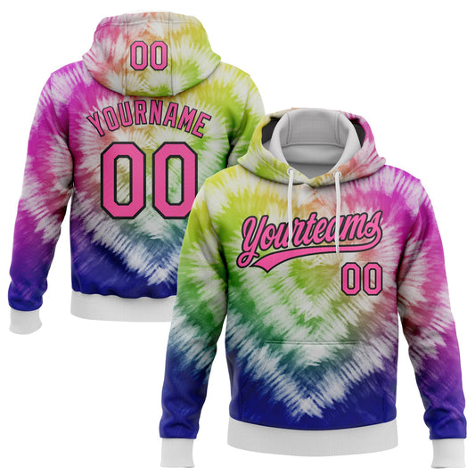 Custom Stitched Tie Dye Pink-Black 3D Sports Pullover Sweatshirt Hoodie - Main View
