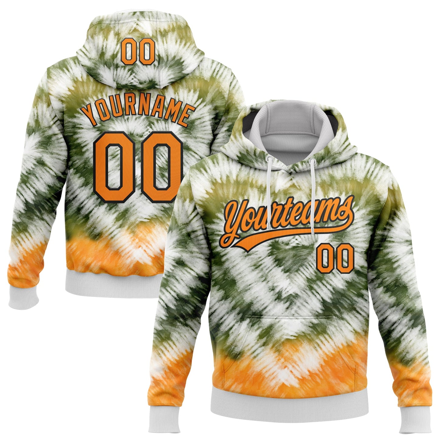 Custom Stitched Tie Dye Bay Orange-Black 3D Sports Pullover Sweatshirt Hoodie - Main View