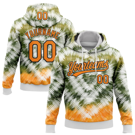 Custom Stitched Tie Dye Bay Orange-Black 3D Sports Pullover Sweatshirt Hoodie - Main View