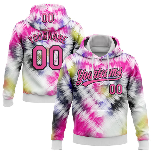 Custom Stitched Tie Dye Pink-Black 3D Sports Pullover Sweatshirt Hoodie - Main View