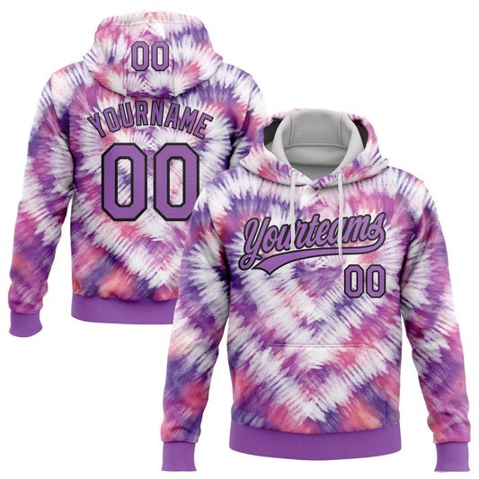 Custom Stitched Tie Dye Medium Purple-Black 3D Sports Pullover Sweatshirt Hoodie - Main View