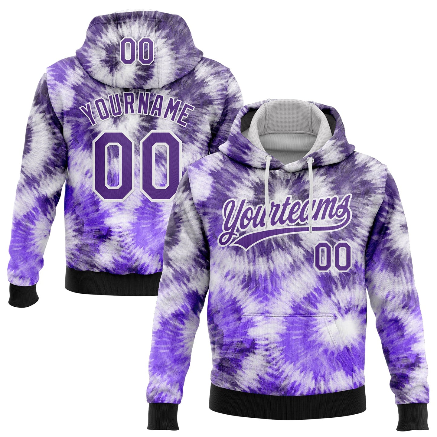 Custom Stitched Tie Dye Purple-White 3D Sports Pullover Sweatshirt Hoodie - Main View
