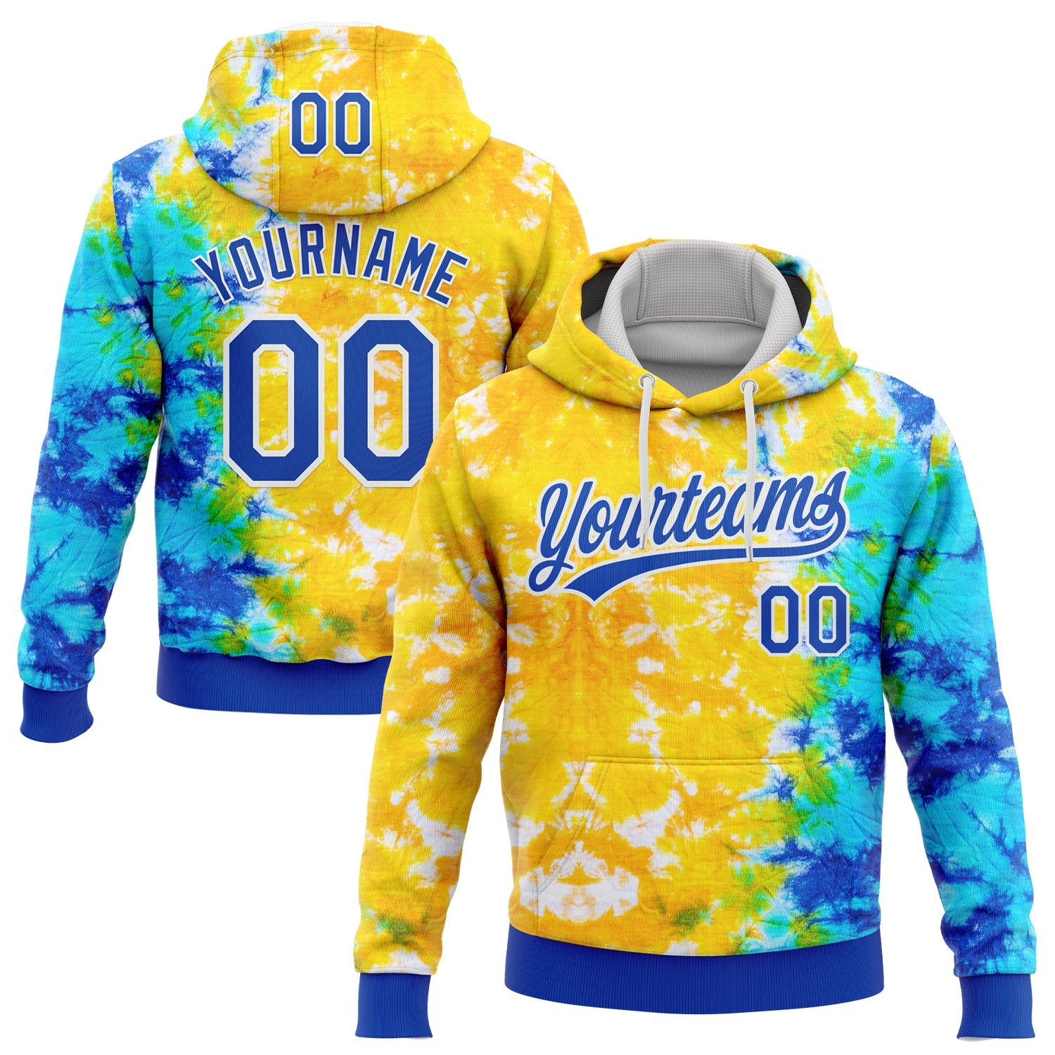 Custom Stitched Tie Dye Thunder Blue-White 3D Sports Pullover Sweatshirt Hoodie - Main View