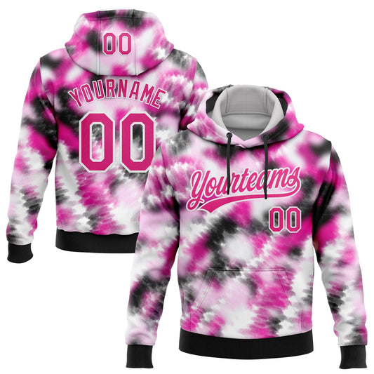 Custom Stitched Tie Dye Hot Pink-White 3D Sports Pullover Sweatshirt Hoodie - Main View