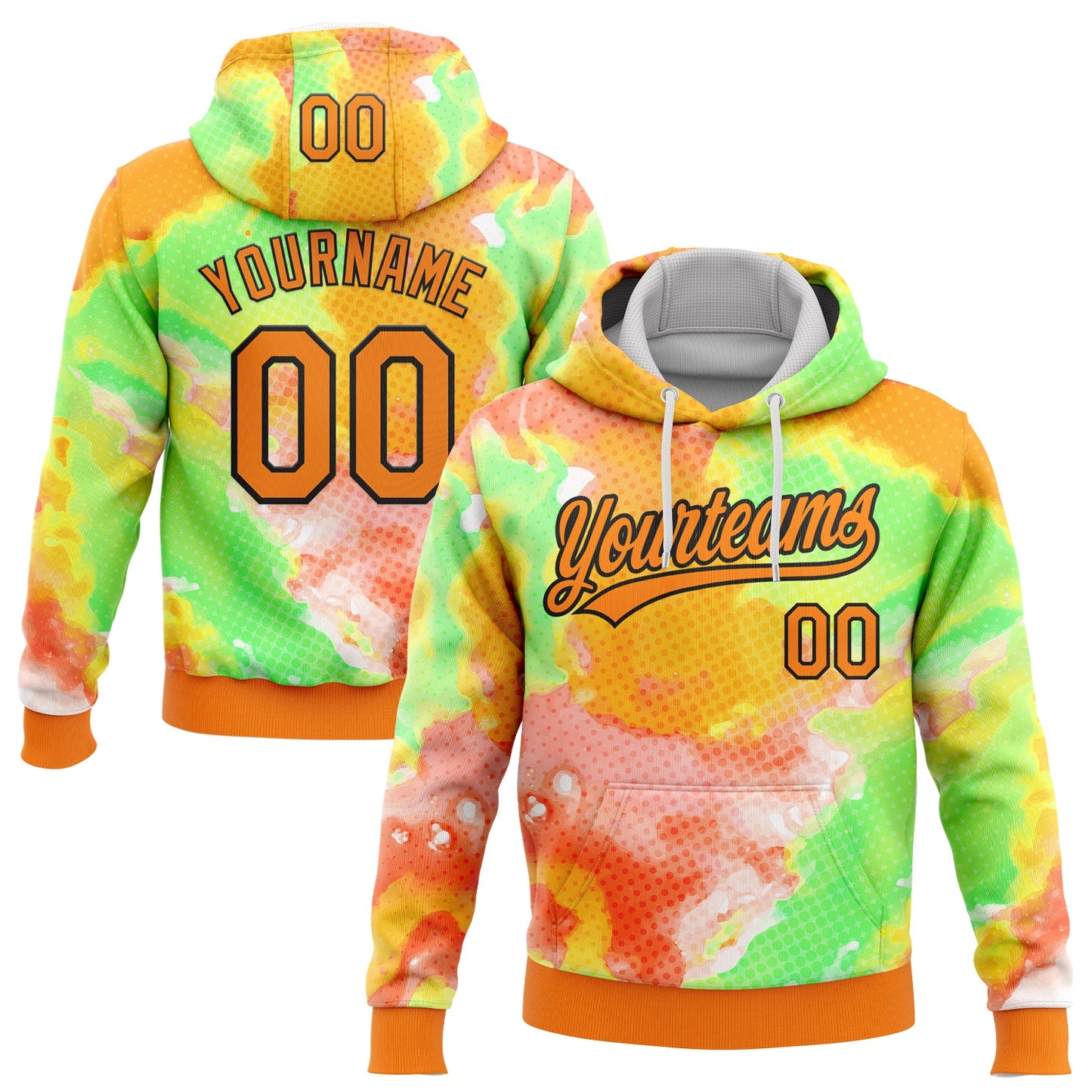 Custom Stitched Tie Dye Bay Orange-Black 3D Sports Pullover Sweatshirt Hoodie - Main View