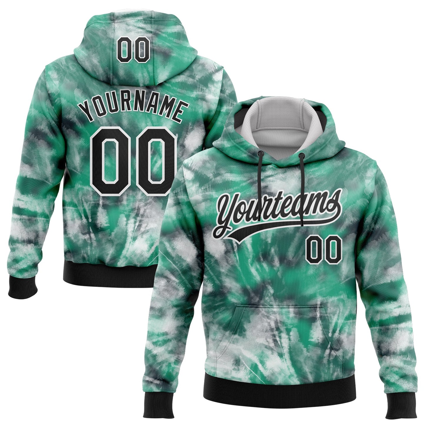 Custom Stitched Tie Dye Black-White 3D Sports Pullover Sweatshirt Hoodie - Main View