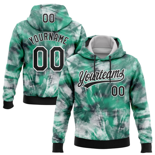 Custom Stitched Tie Dye Black-White 3D Sports Pullover Sweatshirt Hoodie - Main View