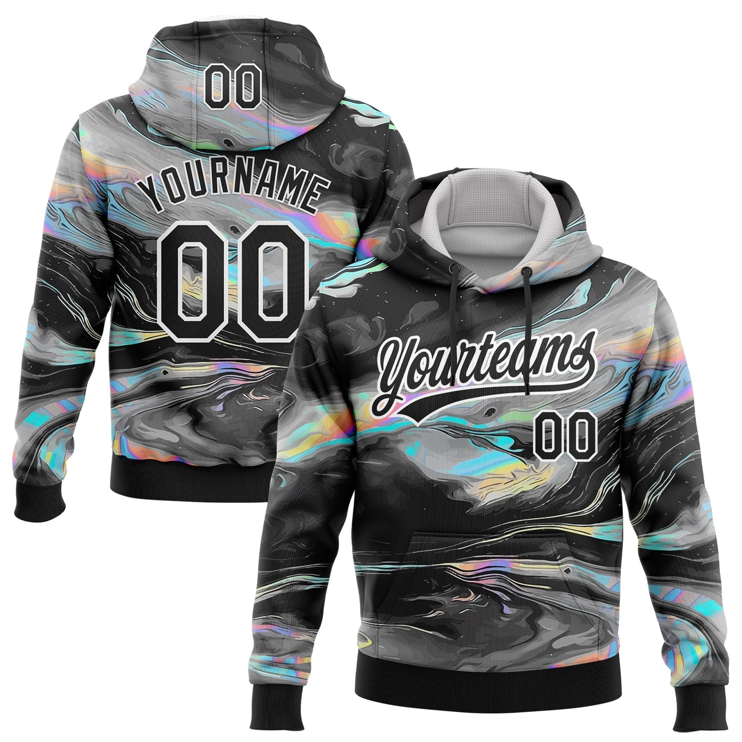Custom Stitched Black White 3D Pattern Design Abstract Psychedelic Fluid Art Sports Pullover Sweatshirt Hoodie - Main View