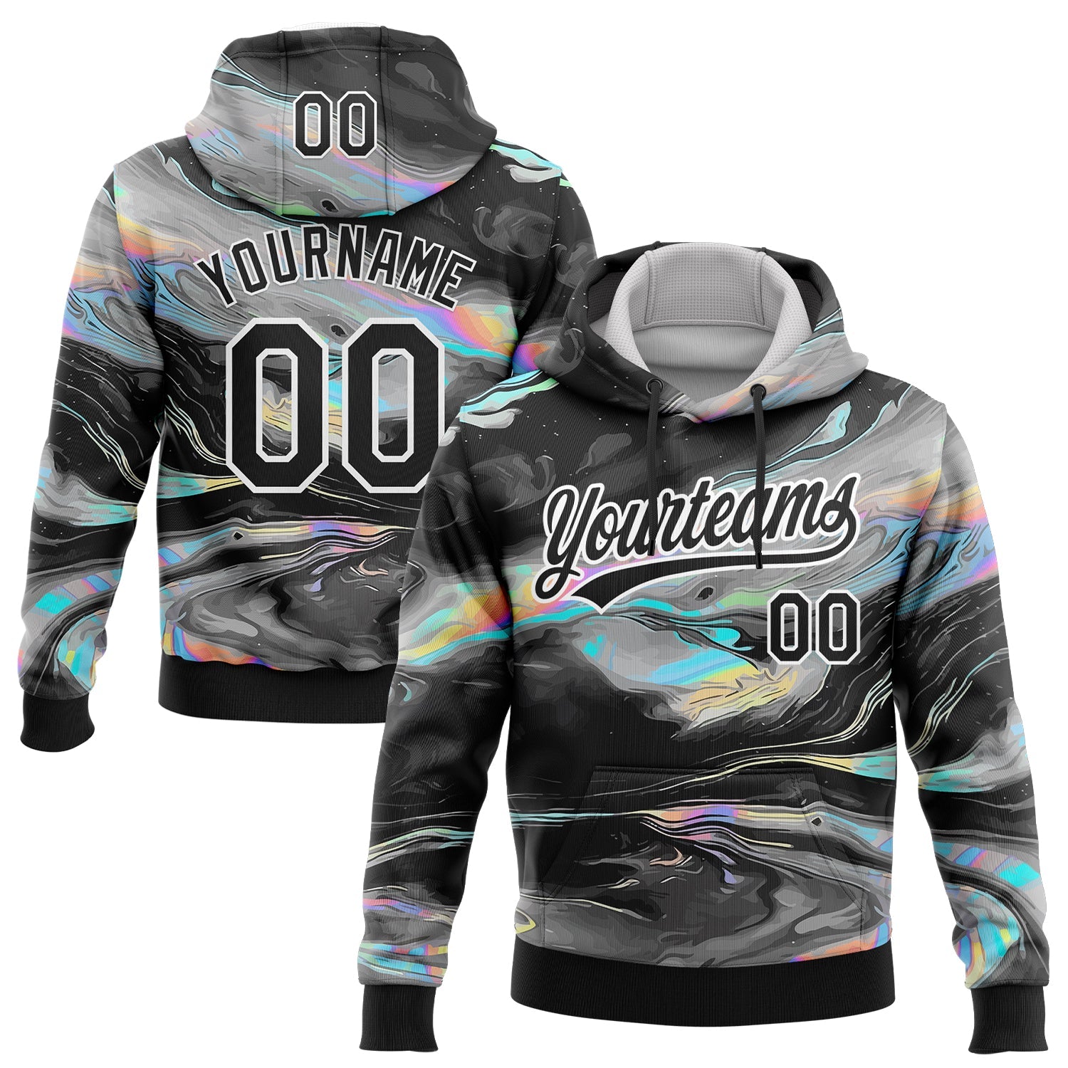 Custom Stitched Black White 3D Pattern Design Abstract Psychedelic Fluid Art Sports Pullover Sweatshirt Hoodie - Main View